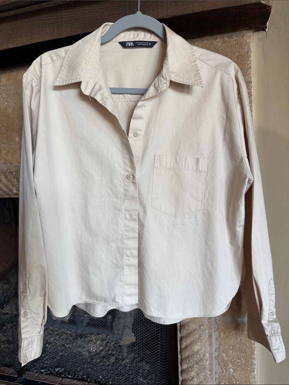 ZARA women’s taupe Button-Down Collared Shirt worn once and laundered M exc